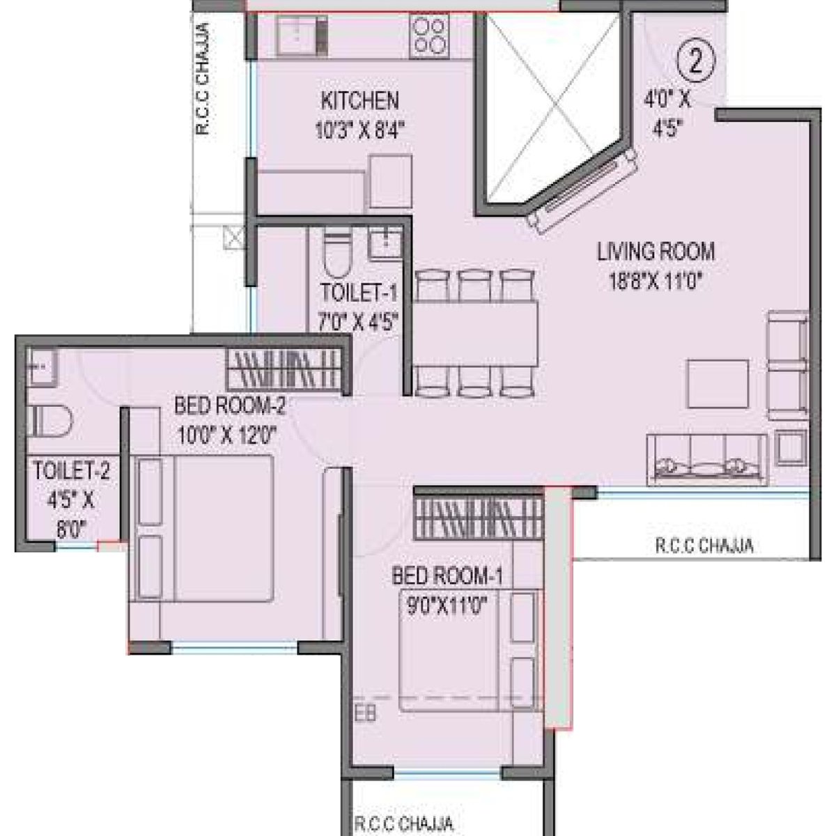 Gami-Terra-Floor-Plan-4th-to-22nd-Floor-Unit-2-2-BHK