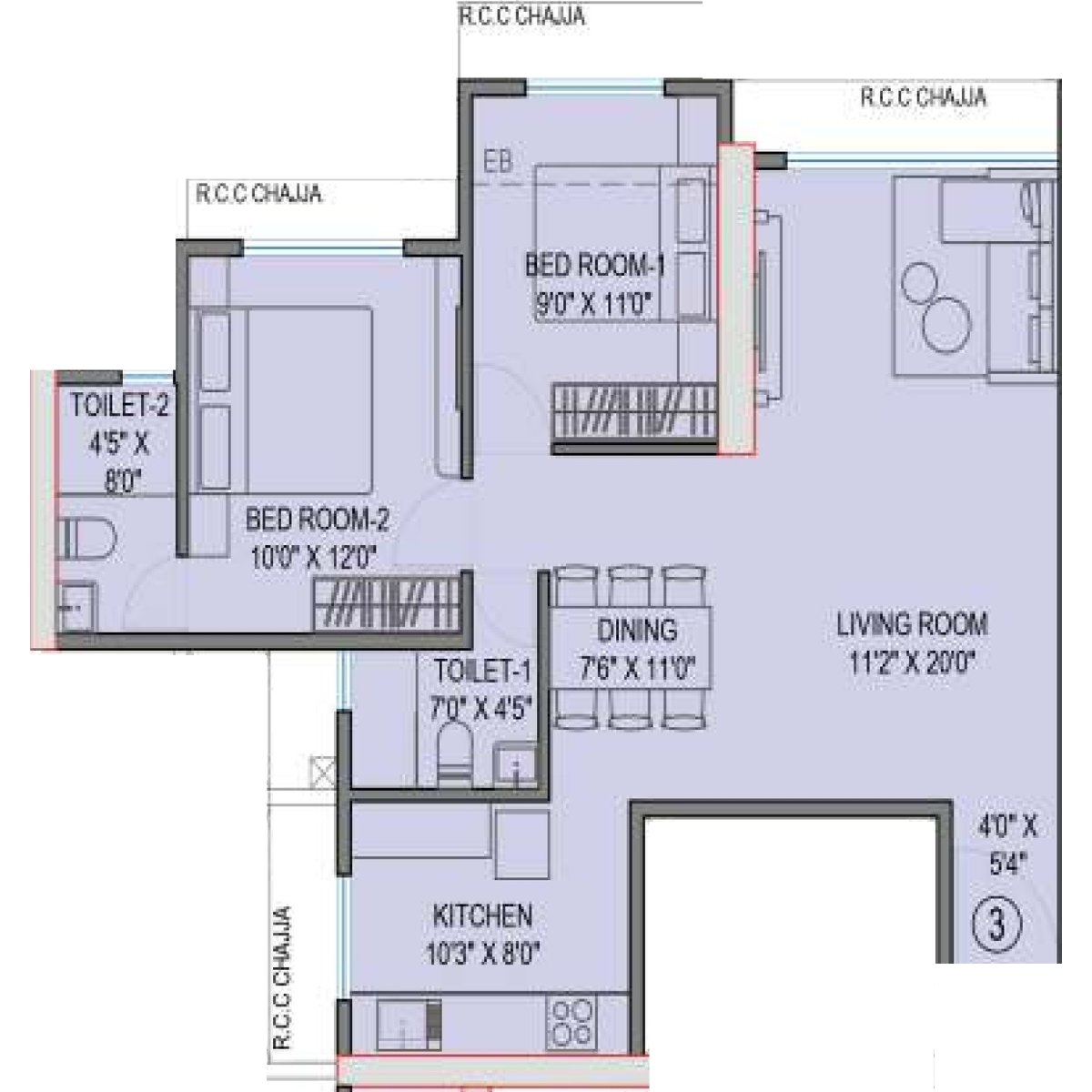 Gami-Terra-Floor-Plan-23rd-25th-_-26th-Floor-Unit-3-2-BHK